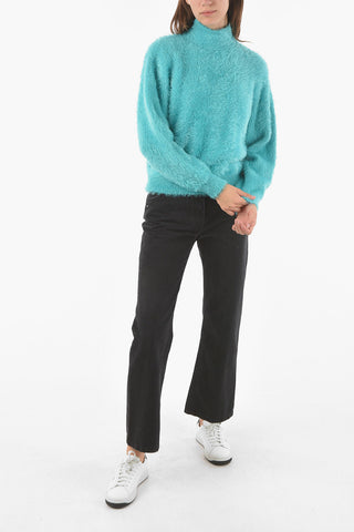Fuzzy Cotton Blend Mock-neck Sweater