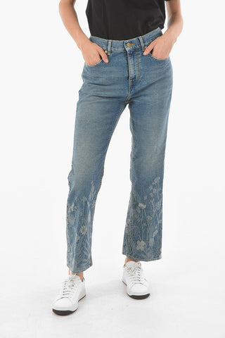 Jeans Straight Fit con Dettaglio Jacquard Floreale