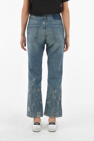 Jeans Straight Fit con Dettaglio Jacquard Floreale