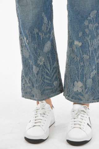 Jeans Straight Fit con Dettaglio Jacquard Floreale
