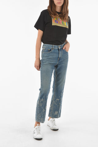 Jeans Straight Fit con Dettaglio Jacquard Floreale