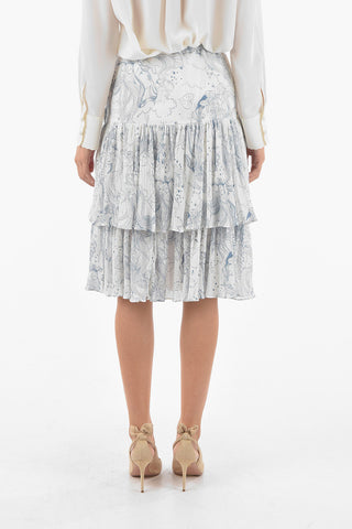 SEE BY Floral Silk Blend Flared Skirt with Ruffles