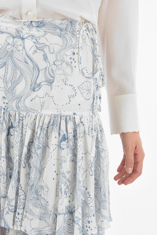 SEE BY Floral Silk Blend Flared Skirt with Ruffles