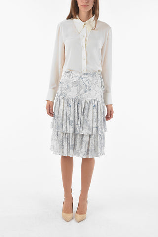 SEE BY Floral Silk Blend Flared Skirt with Ruffles