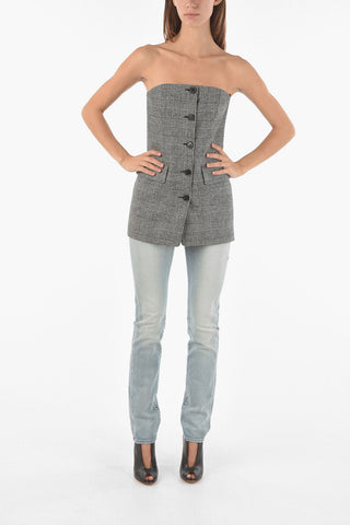 Flanel Tailored Strapless Top with Glen Check Pattern