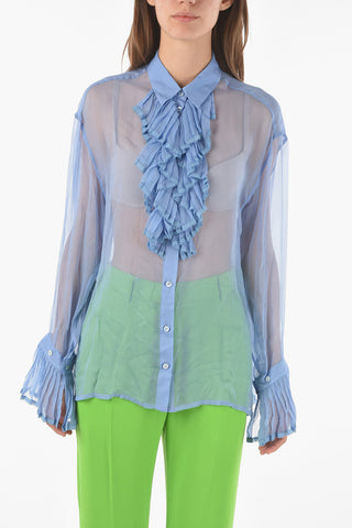 MM0 silk flounce sleeve ruffle front shirt