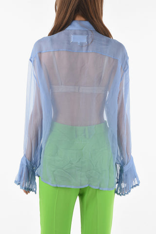 MM0 silk flounce sleeve ruffle front shirt