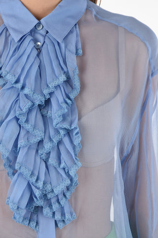 MM0 silk flounce sleeve ruffle front shirt