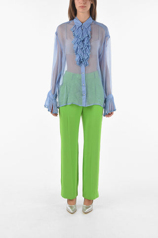 MM0 silk flounce sleeve ruffle front shirt