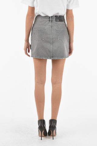 Denim Miniskirt with Lettering Logo Print