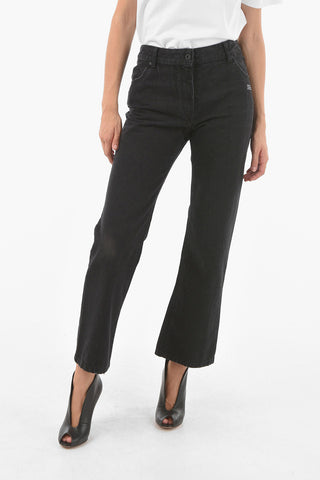 Denim Cropped Flared Jeans with Lettering Logo