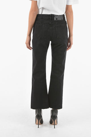 Denim Cropped Flared Jeans with Lettering Logo