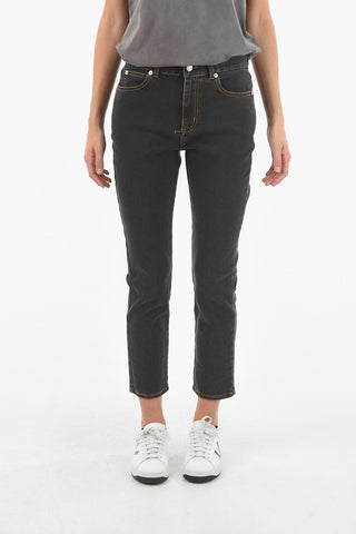 High-waisted Jeans with Contrasting Stitchings