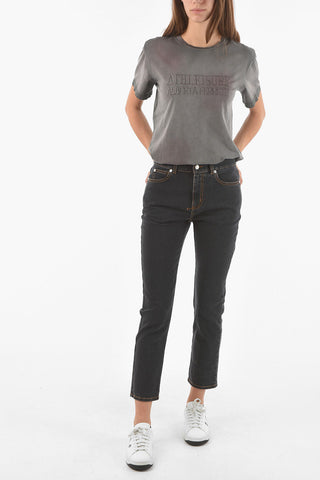 High-waisted Jeans with Contrasting Stitchings