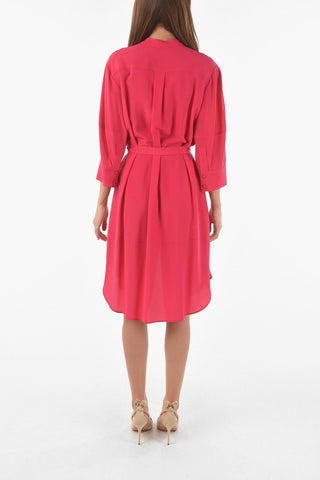 Silk Zip-up Shirt Dress with Drop Cut-out
