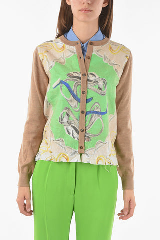 MM0 abstract Printed Cardigan with Silk Detail