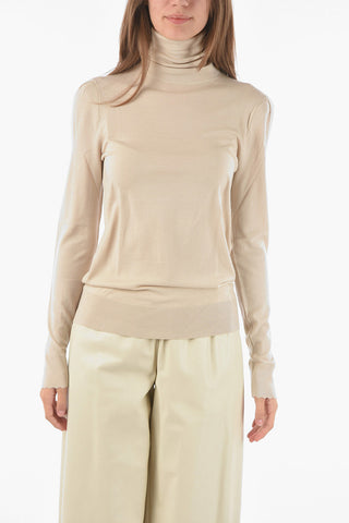 Turtleneck Wool Sweater with Scalloped Sleeves