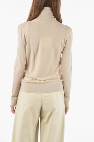 Turtleneck Wool Sweater with Scalloped Sleeves