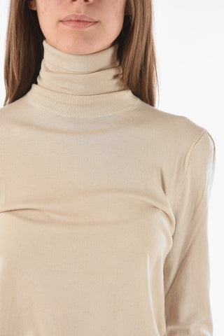 Turtleneck Wool Sweater with Scalloped Sleeves