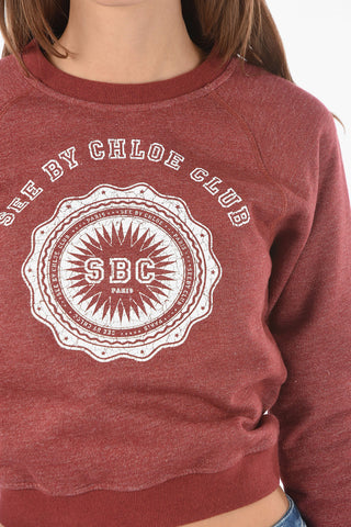 SEE BY Crew Neck Printed Fleece Cotton Sweatshirt
