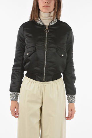 COUTURE Logoed Detail I ALMOST DO Satin Bomber jacket with Rhinestones