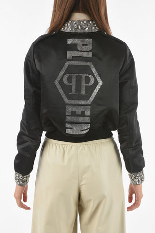COUTURE Logoed Detail I ALMOST DO Satin Bomber jacket with Rhinestones