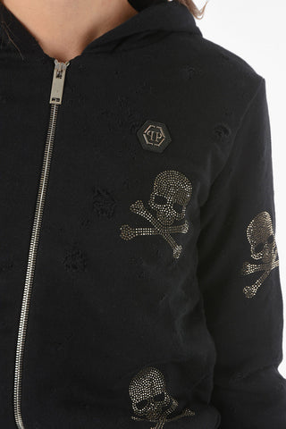 COUTURE EST.1978 felpa con cappuccio e teschi strass