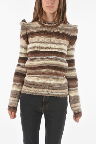 Striped Cashmere Blend Pullover with Ruffles
