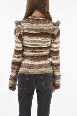 Striped Cashmere Blend Pullover with Ruffles