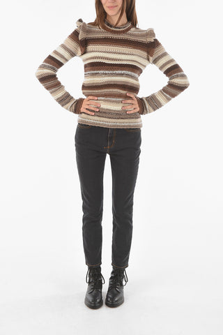 Striped Cashmere Blend Pullover with Ruffles