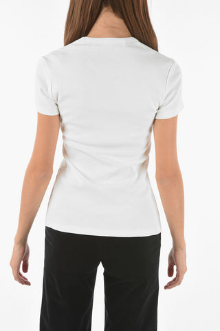 Stretch Cotton Ribbed T-shirt with Minimalistic Logo Print