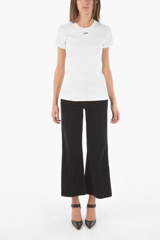 Stretch Cotton Ribbed T-shirt with Minimalistic Logo Print