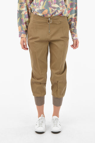 Belted Baggy Pants with Ribbed Knit Hems