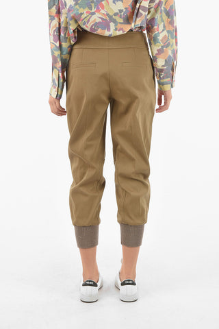 Belted Baggy Pants with Ribbed Knit Hems