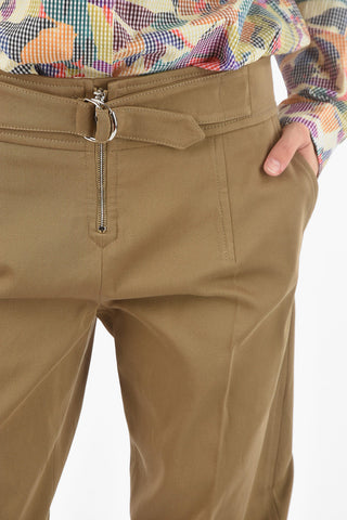 Belted Baggy Pants with Ribbed Knit Hems