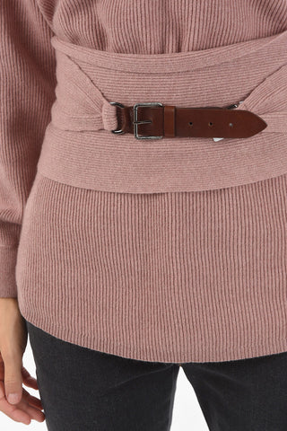 V Neck Cashmere Pullover with Knitted Belt