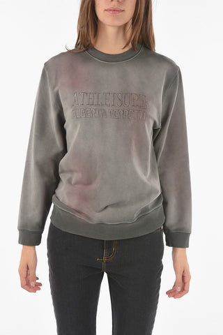 ATHLEISURE Crew Neck Embroidered Stretch Cotton Sweatshirt