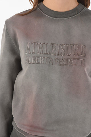 ATHLEISURE Crew Neck Embroidered Stretch Cotton Sweatshirt