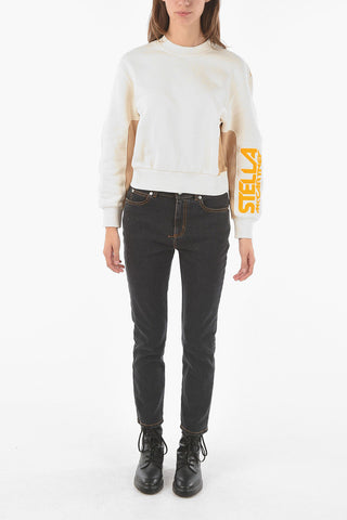 Crew Neck Nylon Detail Sweatshirt with Logo