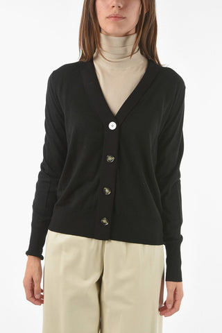 Cardigan in Seta e Cashmere con Bottone a Contrasto