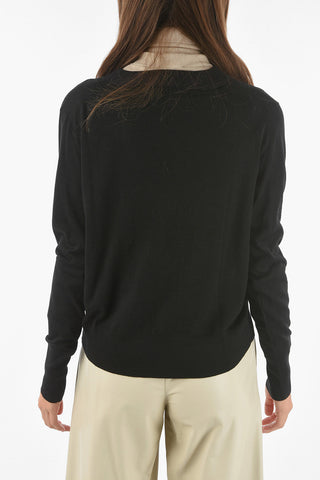 Cardigan in Seta e Cashmere con Bottone a Contrasto