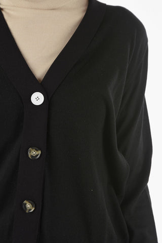 Cardigan in Seta e Cashmere con Bottone a Contrasto