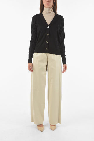 Cardigan in Seta e Cashmere con Bottone a Contrasto