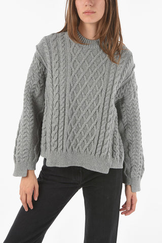 Maglia girocollo in Aran di Misto Cotone con Spacchi Laterali