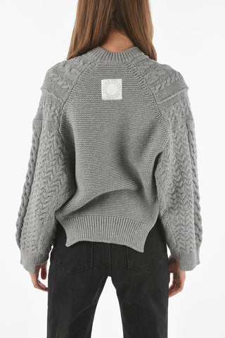 Maglia girocollo in Aran di Misto Cotone con Spacchi Laterali