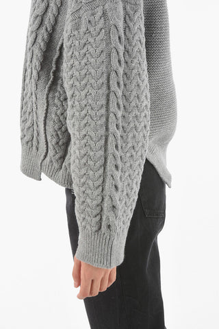 Maglia girocollo in Aran di Misto Cotone con Spacchi Laterali