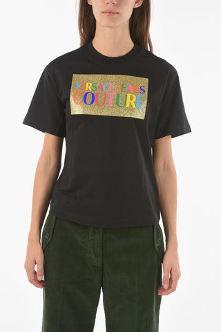 COUTURE Crew Neck Glittered Logo Cotton T-Shirt