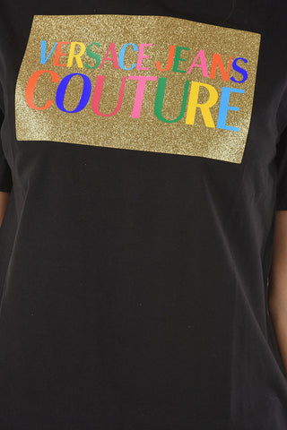 COUTURE Crew Neck Glittered Logo Cotton T-Shirt
