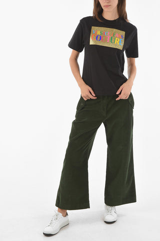 COUTURE Crew Neck Glittered Logo Cotton T-Shirt