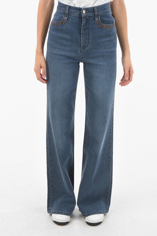 Logoed Back Pocket Palazzo Denims